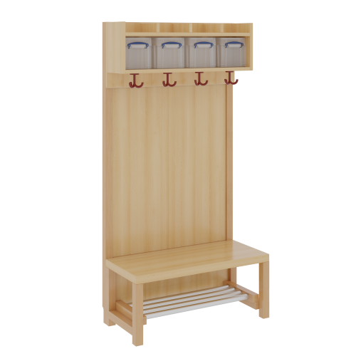 Komplettgarderobe mit einfacher Ablage inklusive Boxen Stütze mit Paneelrückwand, Aluminiumrost, wahlweise Facheinteilung, T: 39 cm