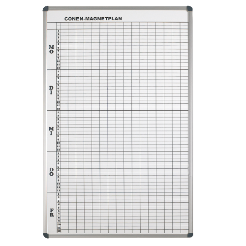Stundenplantafel aus Premium Stahlemaille in weiß B/H: 97x123 cm, 12 Stunden, 20 Klassen, Stahlemaillie weiß, magnethaftend, mit Whiteboardmarkern beschreibbar