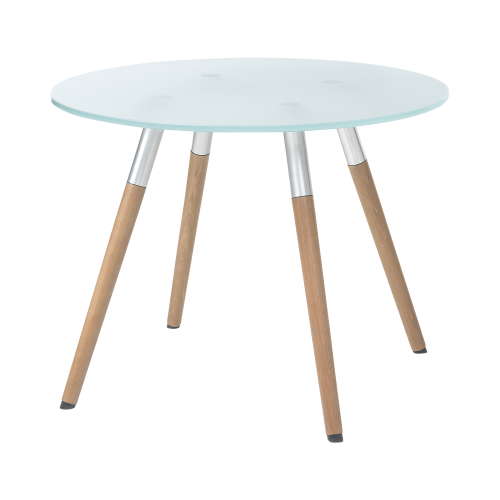 Rundtisch mit Milchglas und Holzgestell Höhe=45 cm, Durchmesser=60 cm