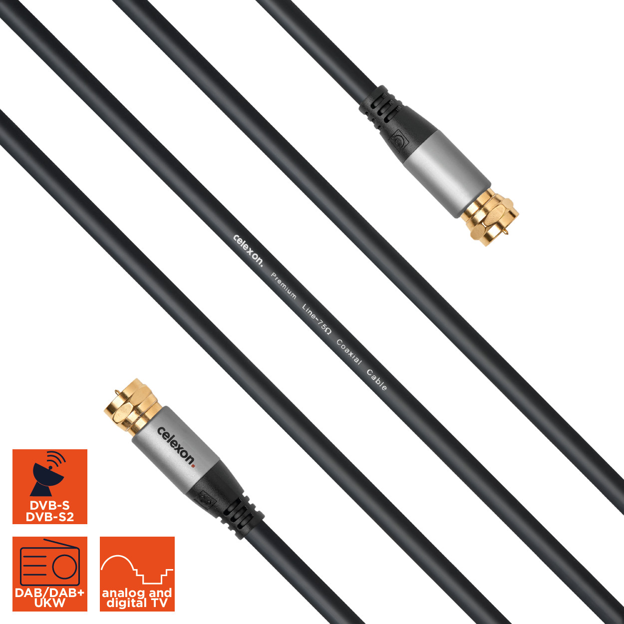 celexon F-Stecker Sat Antennenkabel 7,5m - Professional Line