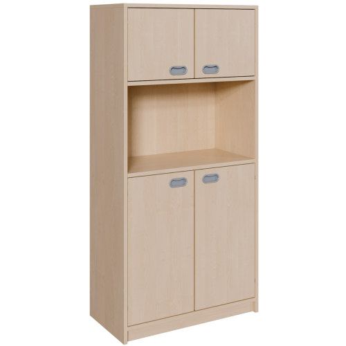 Korpus-Schrank mit 2 Doppeltüren B/H/T: 78x160x40 cm, unten und oben je 2 Türen, 3 Einlegeböden, Mitte mit offenem Fach