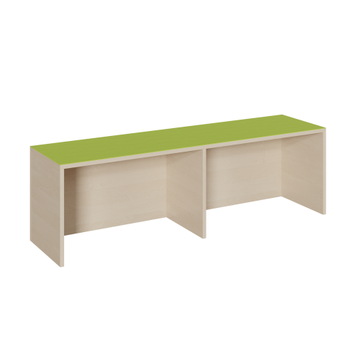 Rechteck-Podest mit offener Längsseite, Linoleum-Deckplatte B/H/T: 150x46x40 cm, mit Mittelwand für 2 Rollkästen
