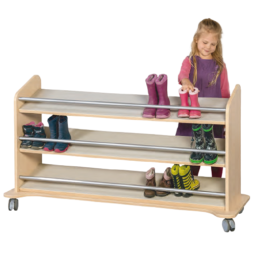Stiefelwagen mit 3 Schrägablagen B/H/T: 150x80x50 cm, Ablagen mit Linoleumbeschichtung und Rohr-Stopp