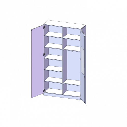 Garderobenschrank mit Spiegel und Garderobenstange, 6 Ordnerhöhen - Serie evo180 B/H/T: 120x226x40 cm, 2 Türen, abschließbar, eine Seite Garderobe, eine Seite Fachböden, Sockel