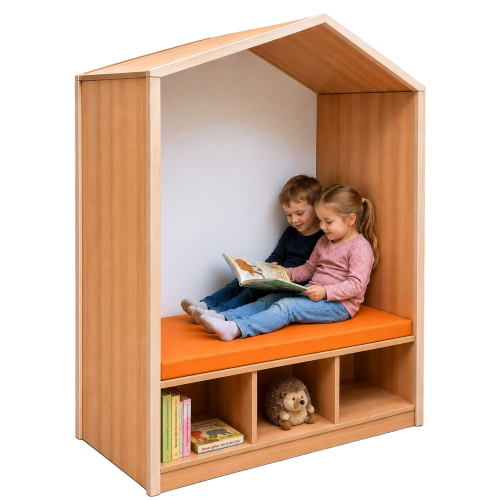 Lernhaus mit Sitzfläche auf Fächern B/H/T: 160x196,5x80 cm, als offenes Rückzugshaus mit Polstermatte über 3 Fächern, Sitzhöhe 38 cm