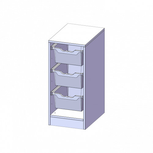 ErgoTray Regal, einreihig, 2 Ordnerhöhen - evo180 Serie B/H/T: 36,1x82x50 cm, mit Sockel (81 mm), 3 hohe ErgoTray Boxen