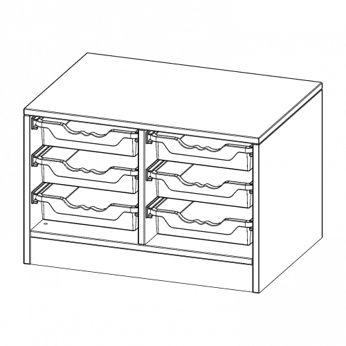ErgoTray Regal, zweireihig, 1 Ordnerhöhe - evo180 Serie B/H/T: 70,3x46x50 cm, mit Sockel (81 mm), 6 flache ErgoTray Boxen