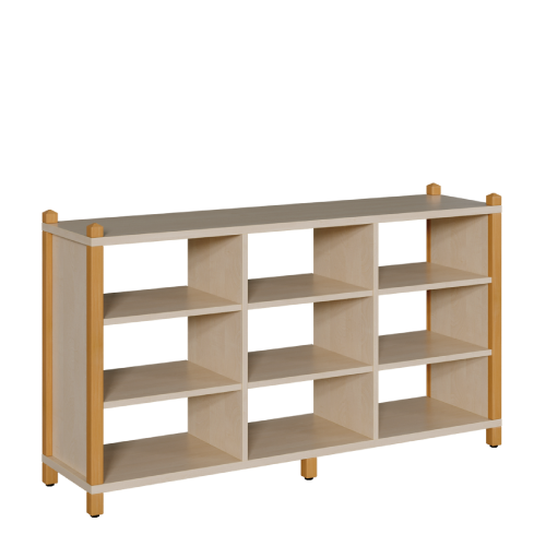 Stollen-Raumteilerregal, dreireihig B/H/T: 156x80x40 cm, mit 2 Mittelwänden und 2 Einlegeböden je Segment; beidseitig offenes Regal - ohne Rückwand