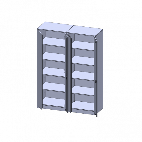 ErgoTray Schrank, zweiteilig, vierreihig, 5 Ordnerhöhen - evo180 Serie B/H/T: 140,6x190x50 cm, viertürig, zweiteilig, mit Sockel (81 mm), mit Mittelwand, ohne Boxen