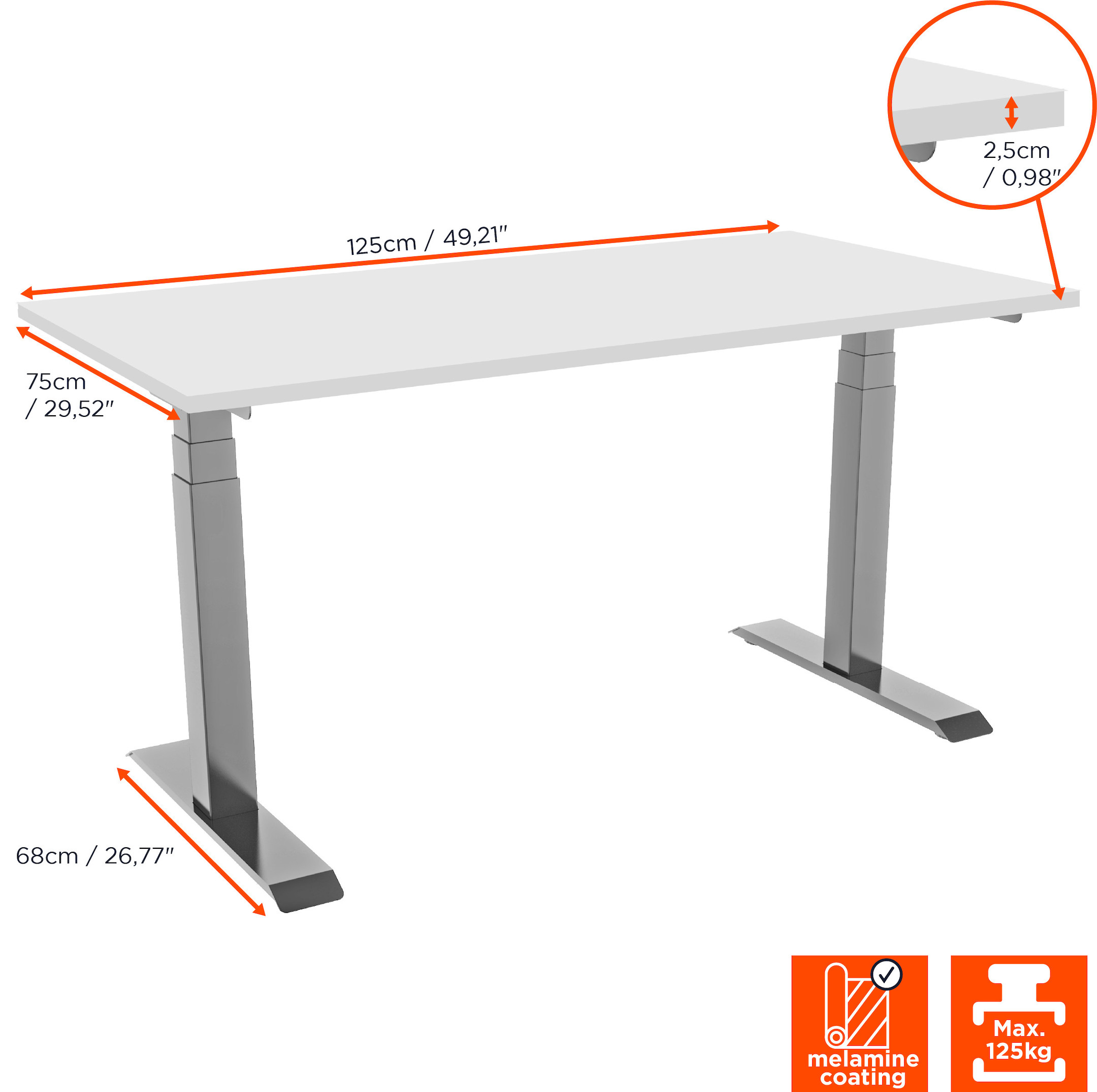 celexon elektrisch höhenverstellbarer Schreibtisch Professional eAdjust-58123 - grau, inkl. Tischplatte 150 x 75 cm