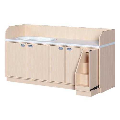 Wickelkommode, dreireihig zuzüglich Badewanne B/H/T: 213x113x71,5 cm, Ausziehbarer Aufstieg rechts, Türen und Badewanne links