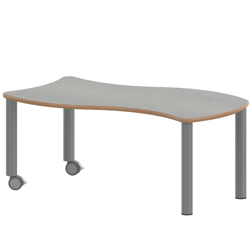 Tisch ZALOTTI mit Linoleum-Belag Wellen-Rechtecktisch, B/H/T: 120x41x60 cm, Stahlrohrbeine Ø 60 mm, Fußvariante: fahrbar, Tischbeine mit RAL-Farbe 9006 (weißaluminium)