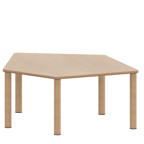 Tisch ZALOTTI mit Schichtstoff-Belag Fünfecktisch-klein, B/H/T: 121x41x110 cm, Massivholzbeine Ø 60 mm, Fußvariante: Stellfuß