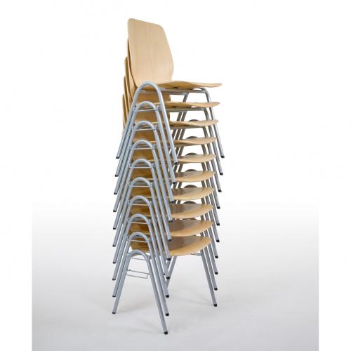Vierbeinstuhl mit Sperrholz- Sitzschale B, Sitzhöhe DIN 6 - 46 cm Stapelbarer Vierbeinstuhl mit  Stahlrohrgestell und ergonomisch geformter Sperrholz- Sitzschale "B"