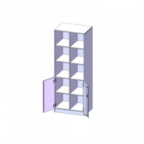 ErgoTray Kombi-Schrank, zweireihig, 5 Ordnerhöhen - evo180 Serie B/H/T: 70,3x190x50 cm, 2 OH unten mit Türen, oben 3 OH Regal, mit Sockel (81 mm), mit Mittelwand