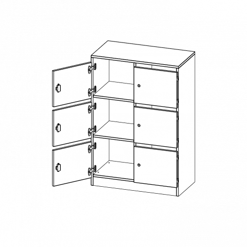 Schließfachschrank, 3 Ordnerhöhen - Serie evo180 B/H/T: 80x118x40 cm, 6 Schließfächer, mit Briefschlitz, mit Sockel (81 mm)