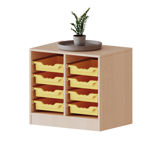 ErgoTray Regal, zweireihig, 1,5 Ordnerhöhen - evo180 Serie B/H/T: 70,3x64x50 cm, mit Möbelstellfüßen, 8 flache ErgoTray Boxen
