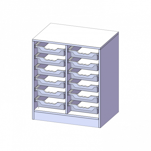ErgoTray Regal, zweireihig, 2 Ordnerhöhen - evo180 Serie B/H/T: 70,3x82x50 cm, mit Sockel (81 mm), 12 flache ErgoTray Boxen