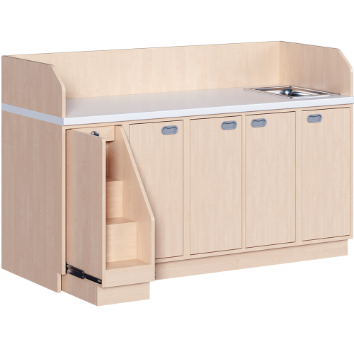 Wickelkommode, vierreihig zuzüglich Waschbecken B/H/T: 179x113x71,5 cm, Ausziehbarer Aufstieg links, Türen und Waschbecken rechts