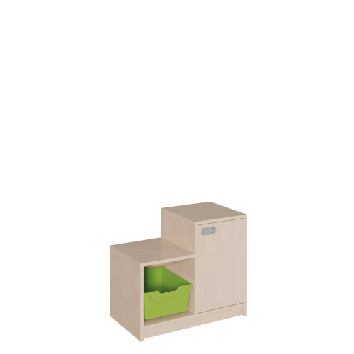 Korpus-Schrank "SideStep", Tür und Boxen B/H/T: 70,5x40/60x40 cm, in stufenartiger Kontur, links Regal und 1 Box, mit Tür auf hoher Seite, rechts