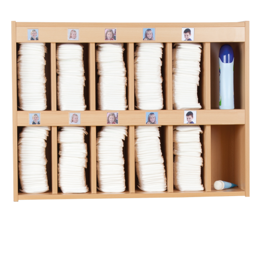 Windelhängeregal mit  Bilderleisten B/H/T: 98x71x25 cm, mit 12 Fächern in 2 Reihen, Fachinnenmaße (B/H/T): 14x27x21,5 cm