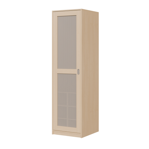 Liegepolsterschrank eintürig, 227 cm hoch, oben 6 Polster, unten Bettzeugfächer B/H/T: 62x227x67 cm, Tür links, für bis zu 6 Matratzen, Bettwäschefächer, Korpus mit Lochblechtür