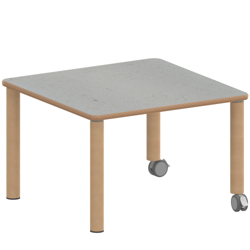 Tisch ZALOTTI mit Linoleum-Belag Quadrattisch, B/H/T: 60x25x60 cm, Massivholzbeine Ø 60 mm, Fußvariante: fahrbar