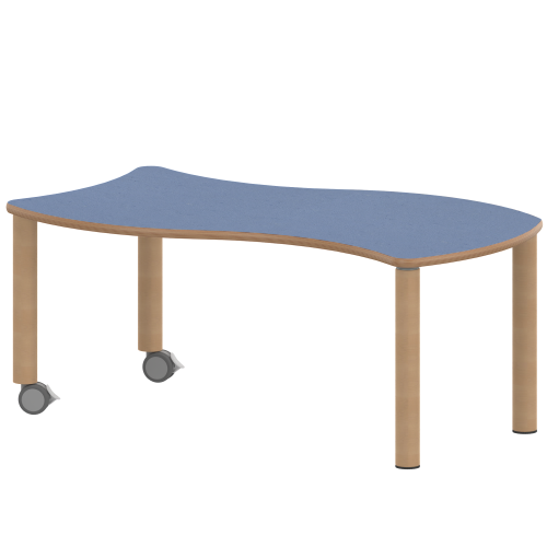 Tisch ZALOTTI mit Linoleum-Belag Wellen-Rechtecktisch, B/H/T: 120x46x60 cm, Massivholzbeine Ø 60 mm, Fußvariante: fahrbar