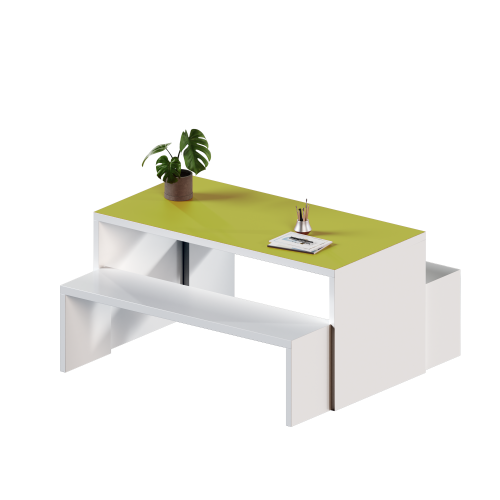 Wangentisch mit 2 Sitzbänken, Set B/H/T: 140x71x70 cm, Bänke B/H/T 130x43x32 cm, Tischplatte und Sitzflächen mit Linoleumbelag
