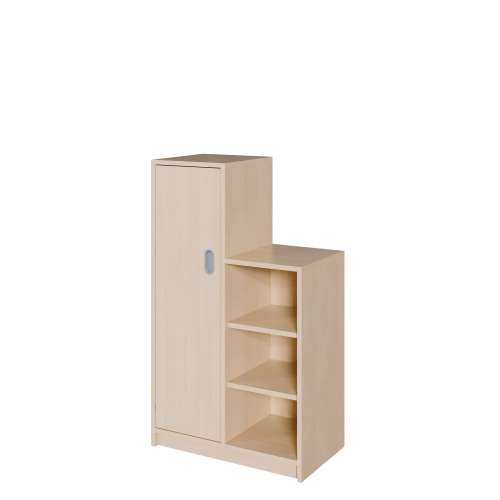 Korpus-Schrank "SideStep", Regal und Tür B/H/T: 70,5x80/120x40 cm, in stufenartiger Kontur, rechts mit Regal, Tür -links- auf hoher Seite