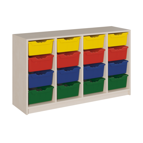 Regal mit ErgoTray-Boxen in Korpusbauweise B/H/T: 139x80x40 cm, 16 hohe ErgoTray-Boxen