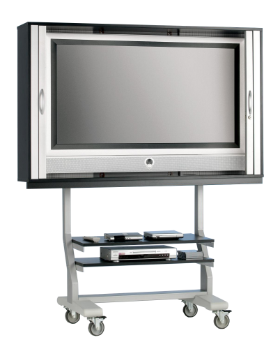 TV Wagen, TV Rack für Fernseher bis 40 Zoll 90 x 78 cm, mit 2 festen Böden ScreenCart, Gestell grau, Korpus und Rollo grau