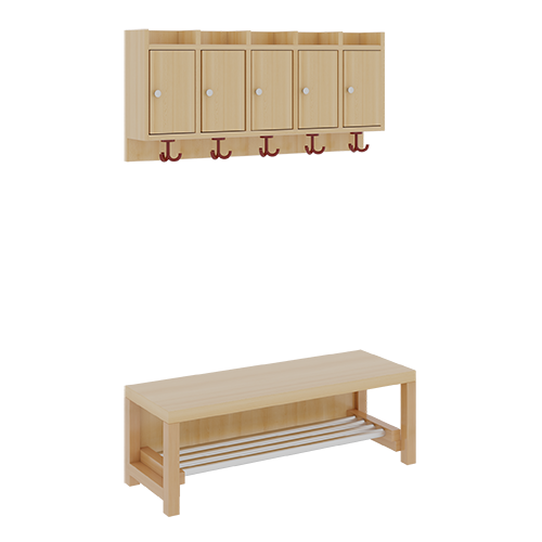 Komplettgarderobe mit Ablagen und Türen B/T: 100x35 cm, 5 Plätze, Sitzhöhe: 26 cm, 2teilig ohne Stütze, Ablage zur Wandmontage, mit Schuhrost aus Aluminiumrohren