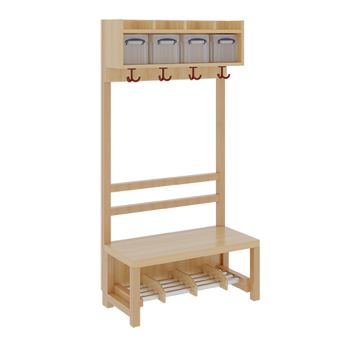 Komplettgarderobe mit einfacher Ablage inklusive Boxen B/H/T: 80x130x39 cm, 4 Plätze, Sitzhöhe 26 cm, offene Stütze, Schuhrost aus Aluminiumrohren mit Trennungen