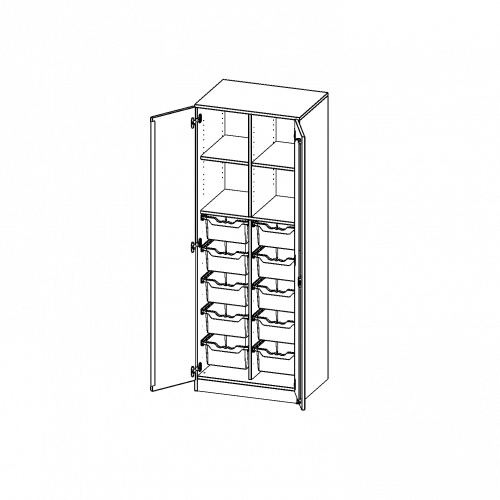 ErgoTray Schrank, zweireihig, 5 Ordnerhöhen - evo180 Serie B/H/T: 70,3x190x50 cm, zweitürig, mit Sockel (81 mm), mit Mittelwand, mit 10 hohen ErgoTray Boxen
