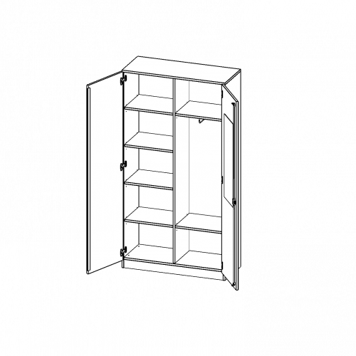 Garderobenschrank mit Spiegel und Garderobenstange, 5 Ordnerhöhen - Serie evo180 B/H/T: 100x190x40 cm, 2 Türen, abschließbar, eine Seite Garderobe, eine Seite Fachböden, Sockel