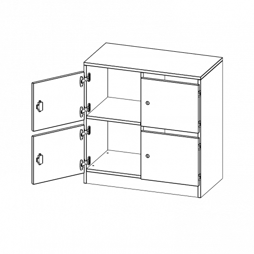 Schließfachschrank, 2 Ordnerhöhen - Serie evo180 B/H/T: 80x82x40 cm, 4 Schließfächer, mit Briefschlitz, mit Sockel (81 mm)