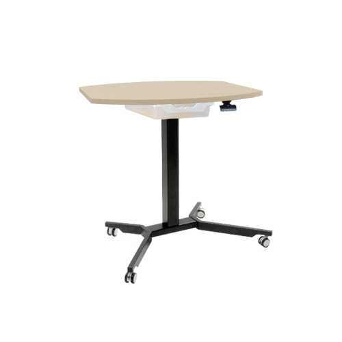 Sitz- / Stehtisch fahrbar mit Schublade und Melaminplatte B/H/T: 90x70-111x70 cm, fahrbarer und höhenverstellbarer Tisch in Fassform mit Schublade und Melaminplatte