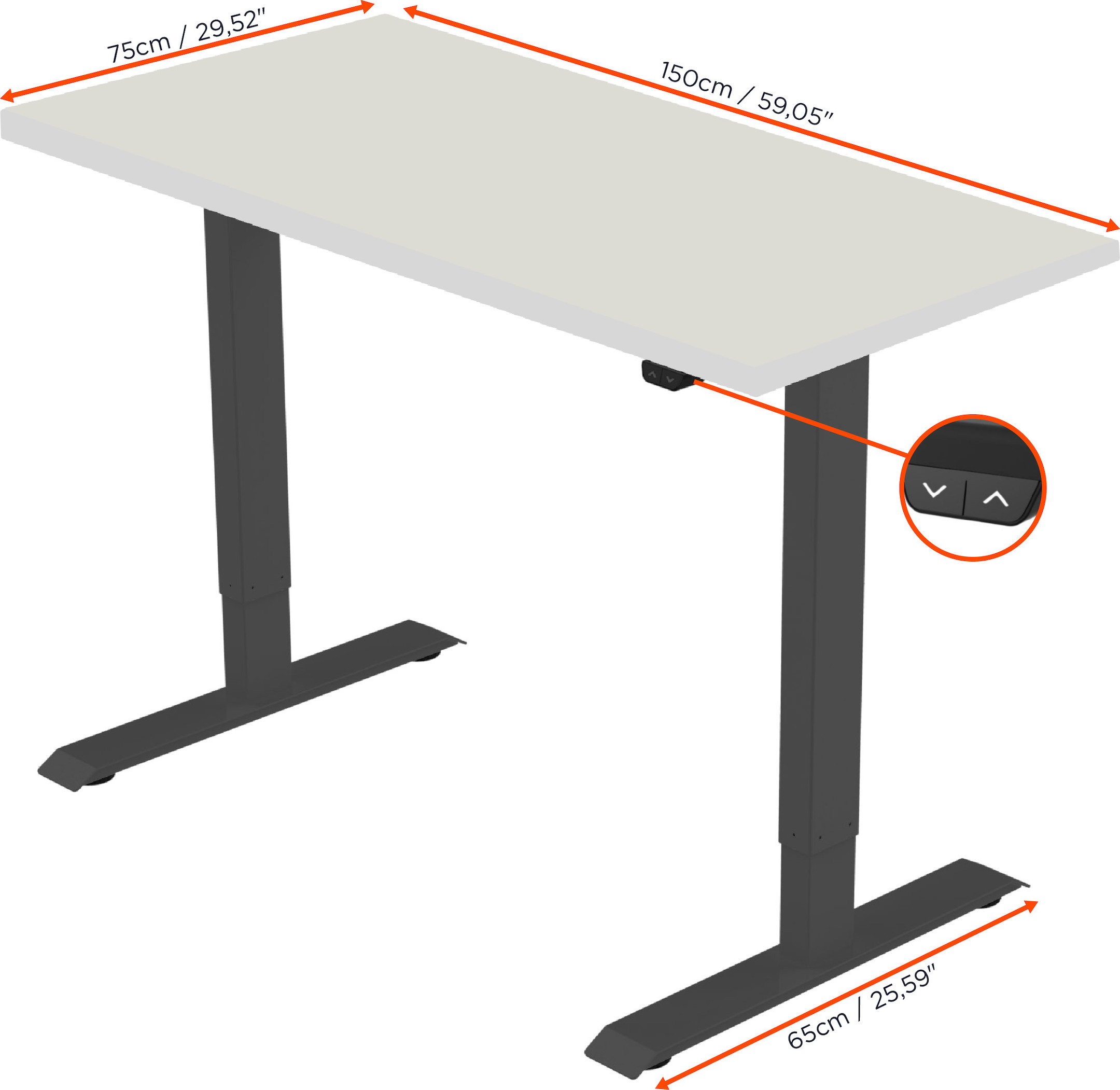 celexon elektrisch höhenverstellbarer Schreibtisch Economy eAdjust-71121 - schwarz, inkl. Tischplatte 150 x 75 cm