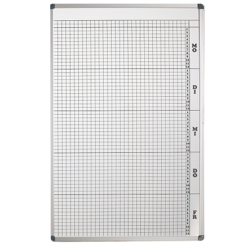 Plantafel mit Personalplan und Stundenraster aus beschreibbarer Premium Stahlemaille, weiß B/H: 77x123 cm, 12 Stunden, 33 Mitarbeiter