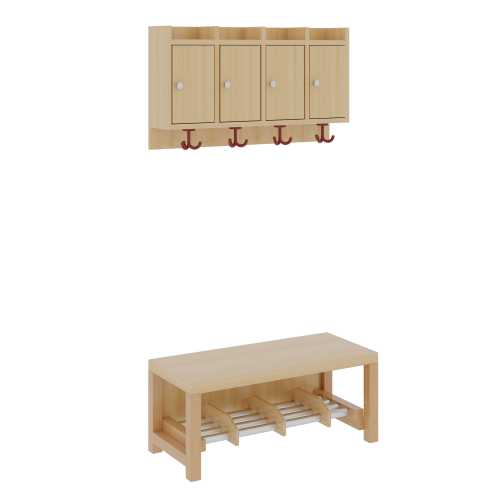 Komplettgarderobe mit Ablagen und Türen 2teilig ohne Stütze, Ablage zur Wandmontage, Aluminiumrost mit Facheinteilung, T: 35 cm