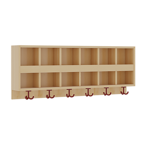 doppelte Garderobenablage mit Blende B/H/T: 120x46x20 cm, 2x6 Fächer und Blende, 6 St. 3fach-Haken, oben offene Unterteilungen