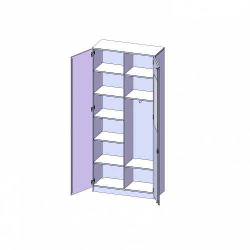 Garderobenschrank mit Spiegel und Garderobenstange, 6 Ordnerhöhen - Serie evo180 B/H/T: 100x226x40 cm, 2 Türen, abschließbar, eine Seite Garderobe, eine Seite Fachböden, Sockel