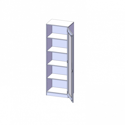Schrank mit verglasten Türen, 5 Ordnerhöhen - Serie evo180 B/H/T: 60x190x40 cm, Tür mit Glaseinsatz, Vollausschnitt, abschließbar, Tür öffnet nach rechts, mit Sockel (81 mm)