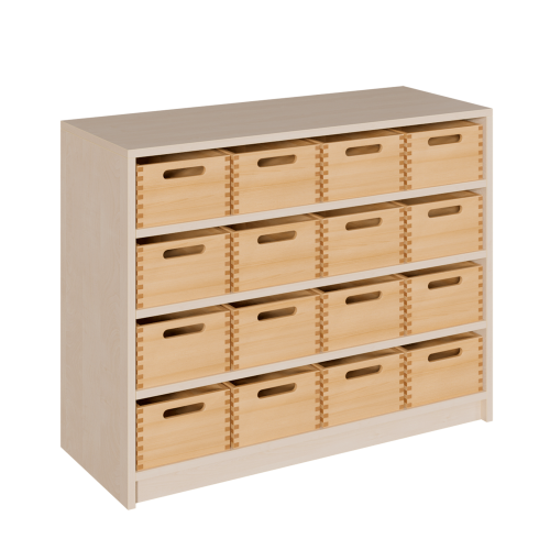 Korpus-Regal mit Materialkästen B/H/T: 102x80x40 cm mit 16 Massivholz-Kästen (ohne Sichtfenster)