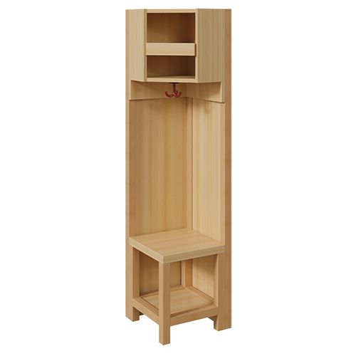 Garderoben-Innenecke, für doppelte Ablage B/H/T: 39x158x39 cm, Sitzhöhe: 26 cm, Stützen über Eck mit Paneelrückwänden, Schuhablage