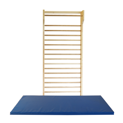 Sprossenwand aus Holz B/H: 100x215 cm, Sprossenwand Einzelfeld, 15 runde Sprossen, 1. Sprosse vorgelagert