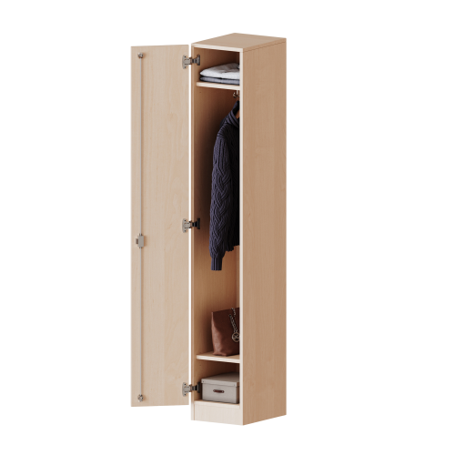 Spind Schrank, 5 Ordnerhöhen - Serie evo180 B/H/T: 30,5x190x40 cm, 1 durchgehende Tür, Tür öffnet links, mit Sockel (81 mm)