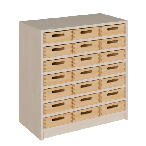 Korpus-Regal mit flachen Materialkästen B/H/T: 78x80x40 cm mit 21 Massivholz-Kästen