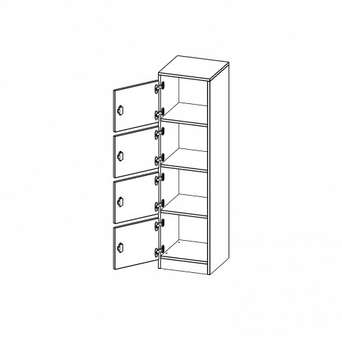 Schließfachschrank, 4 Ordnerhöhen - Serie evo180 B/H/T: 40,5x154x40 cm, 4 Schließfächer, mit Briefschlitz, Türen öffnen nach links, mit Sockel (81 mm)